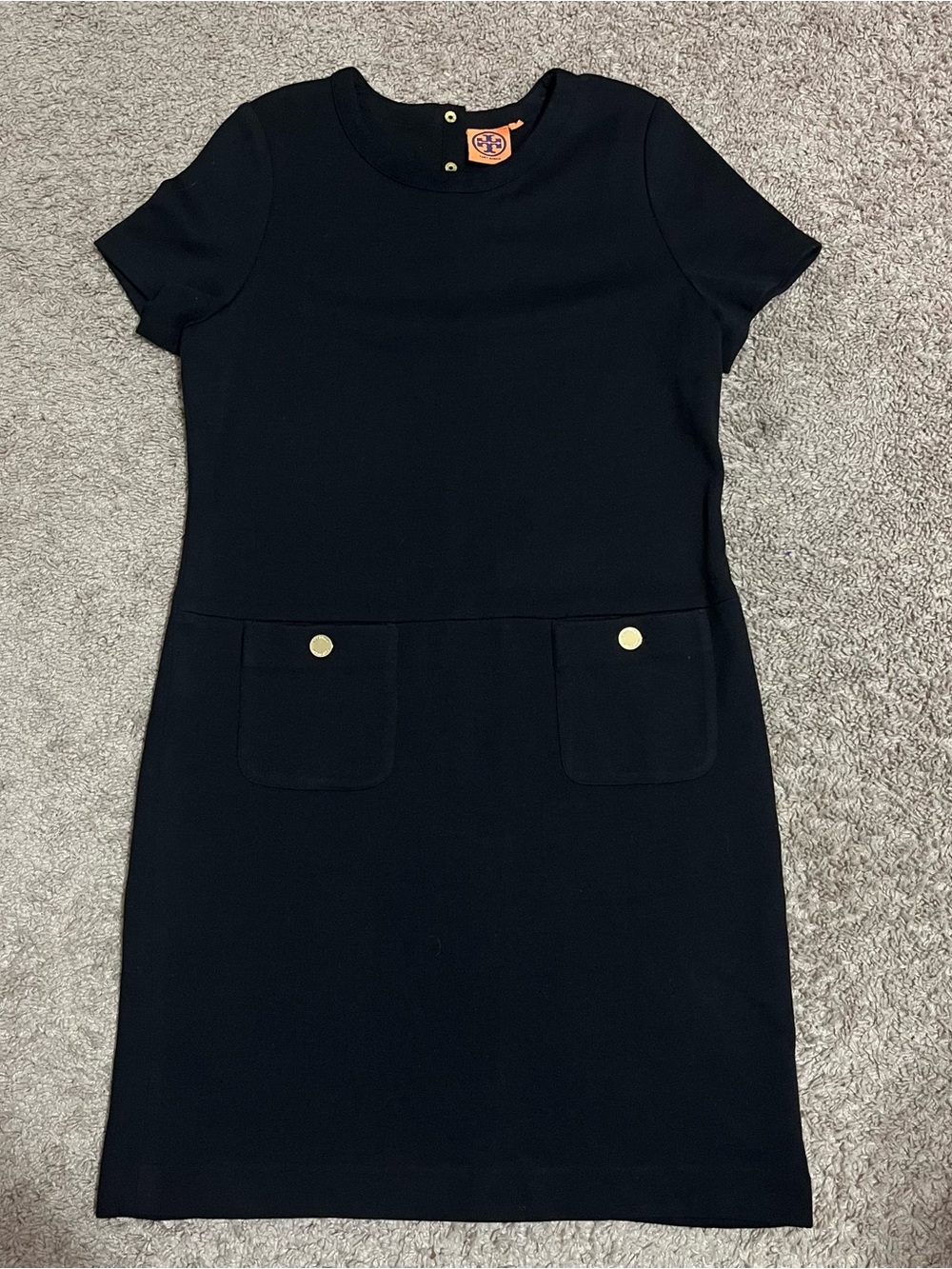 Tory Burch Black Anthea Short Sleeve Pocket Shift Dress NWOT Size XL